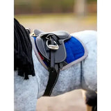Blue and black leather lemieux toy pony saddle with silver hardware for pony jump pad benetton blue use