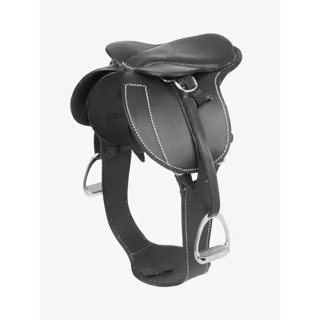 Black leather lemieux toy pony jump saddle with silver stirrups and stud girth black hardware for ponies