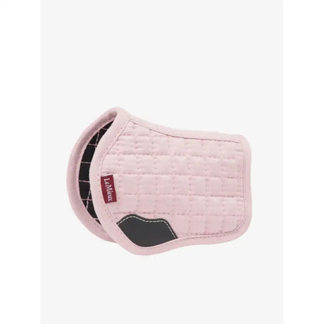 Pink quilted lemieux toy pony saddle pad blossom with black accents and red lemieux brand tag