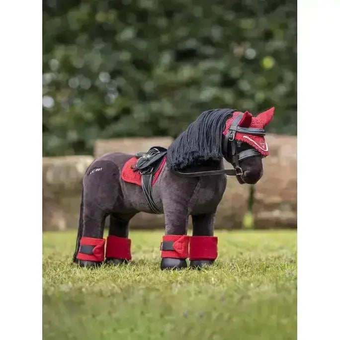 Black plush horse with red lemieux toy pony saddle pad chilli bridle and leg wraps perfect for pony play