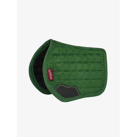 Green quilted lemieux toy pony pad hunter with black trim and red levnears brand tag for pony use