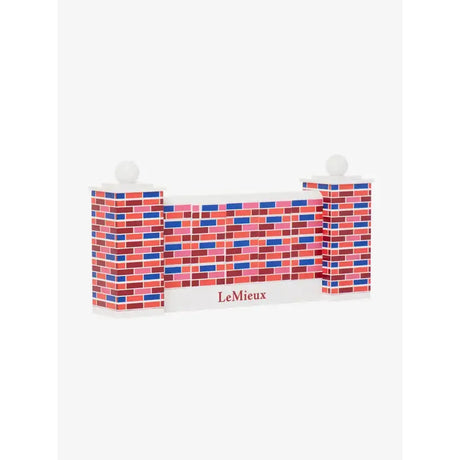 Colorful lemieux toy pony puissance wall plaque with red pink and blue brick-patterned decorative tiles