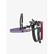 Black leather lemieux toy pony racing saddle set halter with navy white and red striped headpiece