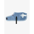 Blue plush lemieux toy pony fleece rug ice blue with white trim and decorative white knot charm