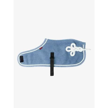 Blue plush lemieux toy pony fleece rug ice blue with white trim and decorative white knot charm