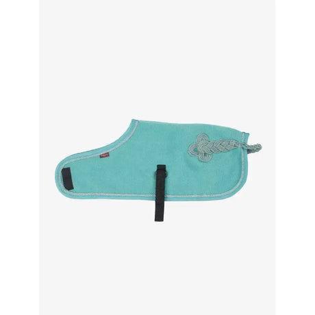 Teal lemieux toy pony rug lagoon with braided gray rope handle and black velcro straps for toy pony use