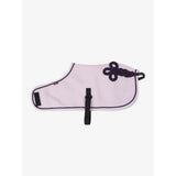 Lemieux toy pony rug lilac in light pink with black trim, braided neck cord, and adjustable strap for secure fit