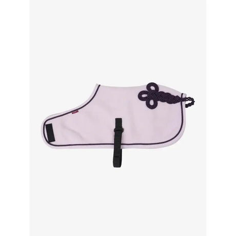 Lemieux toy pony rug lilac in light pink with black trim, braided neck cord, and adjustable strap for secure fit
