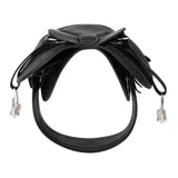 Black leather lemieux toy pony saddle with silver hardware and fringed detailing exquisitely crafted miniature saddle