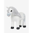 White plush unicorn toy with silver mane and blue nose from Lemieux Toy Pony collection