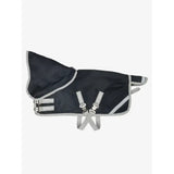 Lemieux toy pony rug navy black with gray trim and adjustable straps featuring a hooded turnout rug design for protection