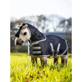 Lemieux toy pony navy turnout rug with silver reflective trim and adjustable straps for secure fit