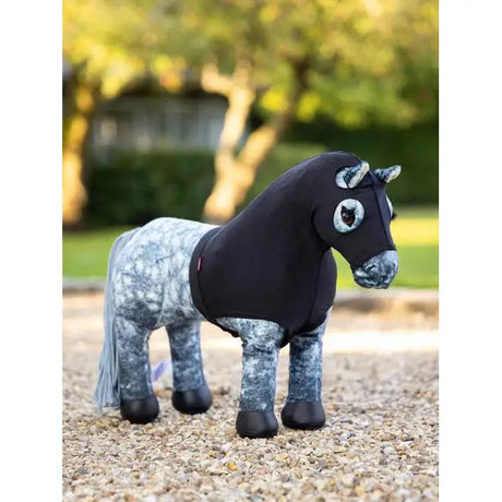 Plush Lemieux Toy Pony with black head and dappled gray body in Stretch Hood Black style