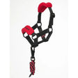 Black lemieux toy pony vogue headcollar chilli with red plush padding and pink black braided lead rope attached