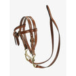 Brown leather pony western bridle with brass hardware and matching lead rope from lemieux toy pony western bridle tan