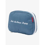 Blue denim style toiletry bag with white embroidery and red tag from lemieux toy puppy grooming kit ice blue