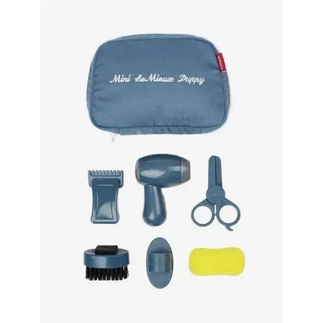 Blue lemieux toy puppy grooming kit ice blue with assorted tools and yellow sponge for pet care sessions