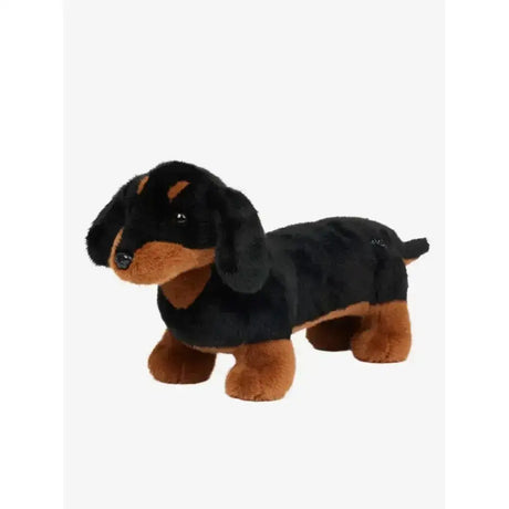 A plush black and tan dachshund lemieux toy puppy sally with soft textured fur for cuddling and play