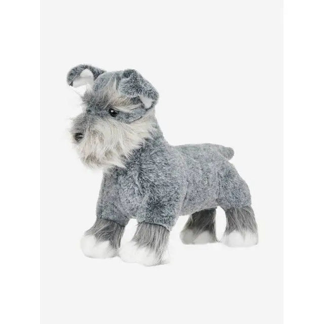 Plush toy puppy of a gray and white Schnauzer from Lemieux Toy line