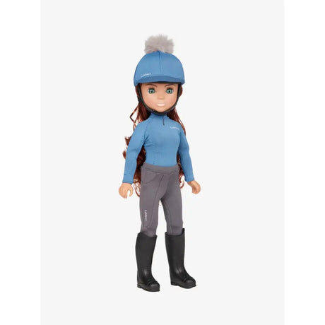 Blue lemieux toy rider olivia doll in equestrian outfit with matching helmet gray pants and black boots for toy pony play
