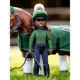 Green riding helmet with white pom pom from lemieux toy rider outfit hunter green collection