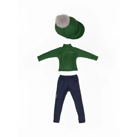 Green knit cap with a fluffy gray pom-pom from lemieux toy rider outfit hunter green collection