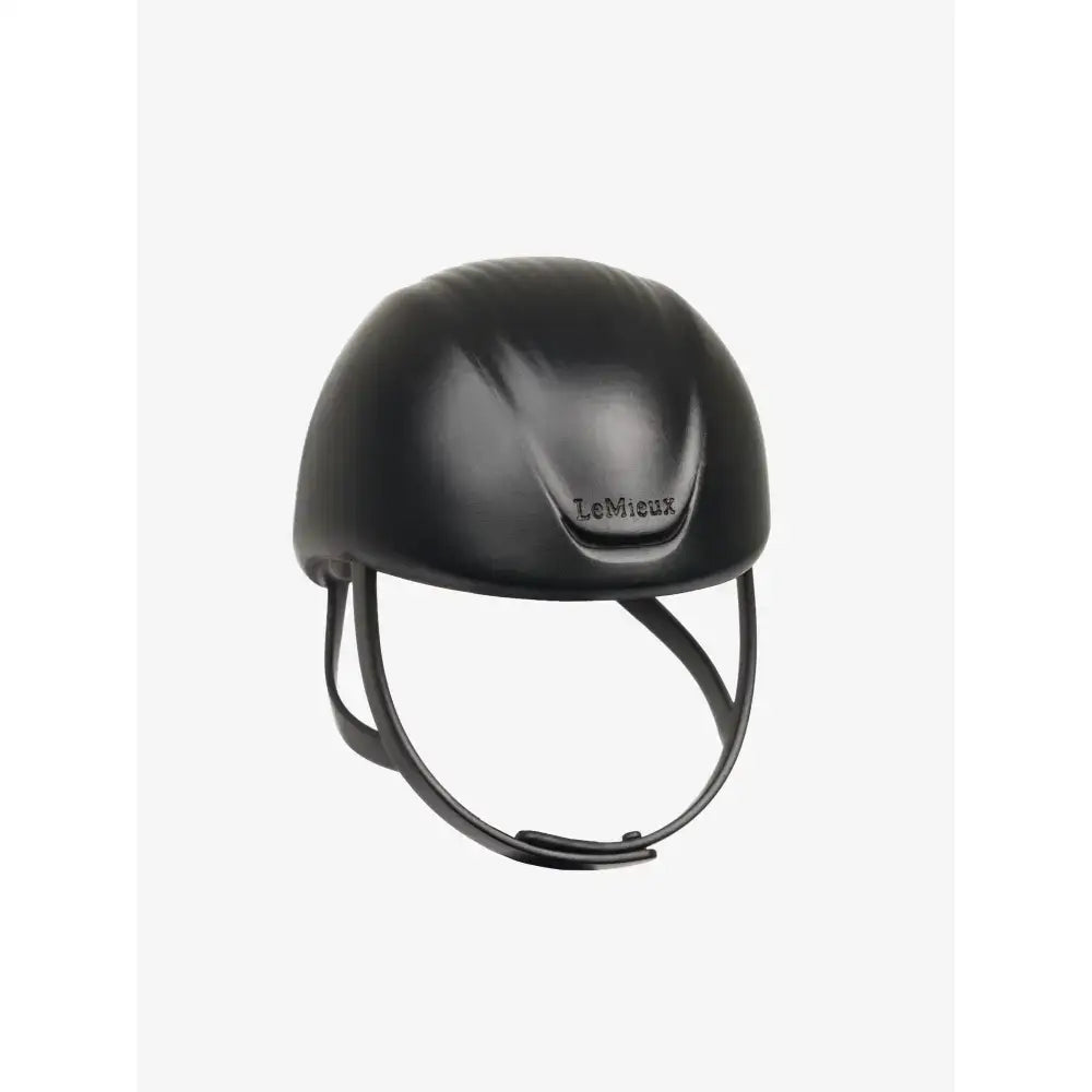 Black lemieux toy rider equestrian helmet with glossy finish and adjustable straps for toy rider outfit use