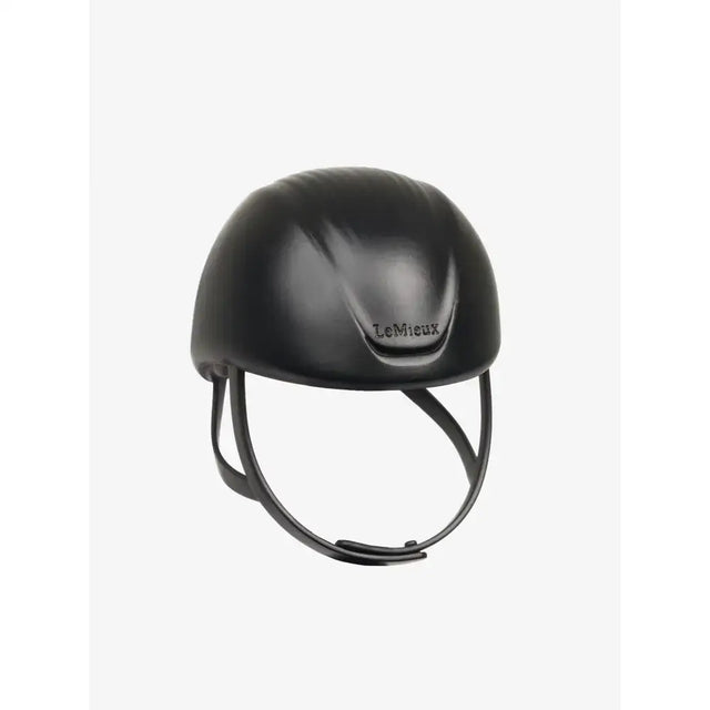 Black lemieux toy rider equestrian helmet with glossy finish and adjustable straps for toy rider outfit use