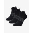 Black lemieux trainer socks with gray geometric pattern and silver logo on cuff perfect for trainers