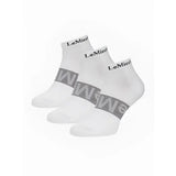 White lemieux trainer socks with gray patterned band and lemieux branding on cuff perfect for training use