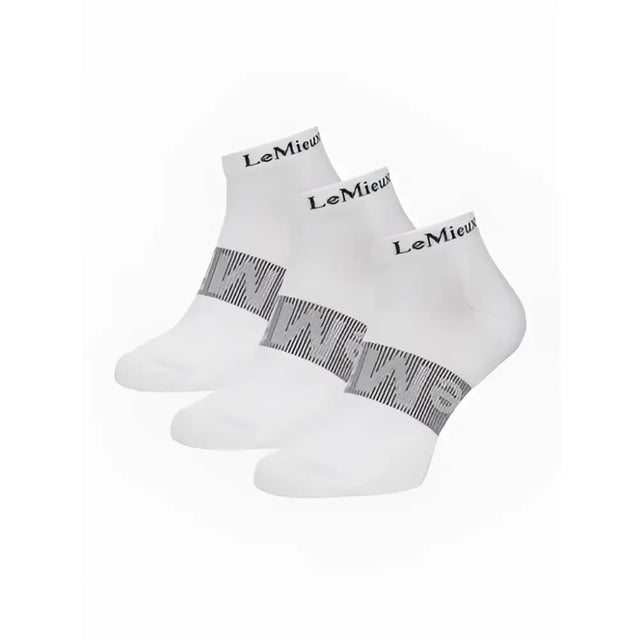 White lemieux trainer socks with gray patterned band and lemieux branding on cuff perfect for training use