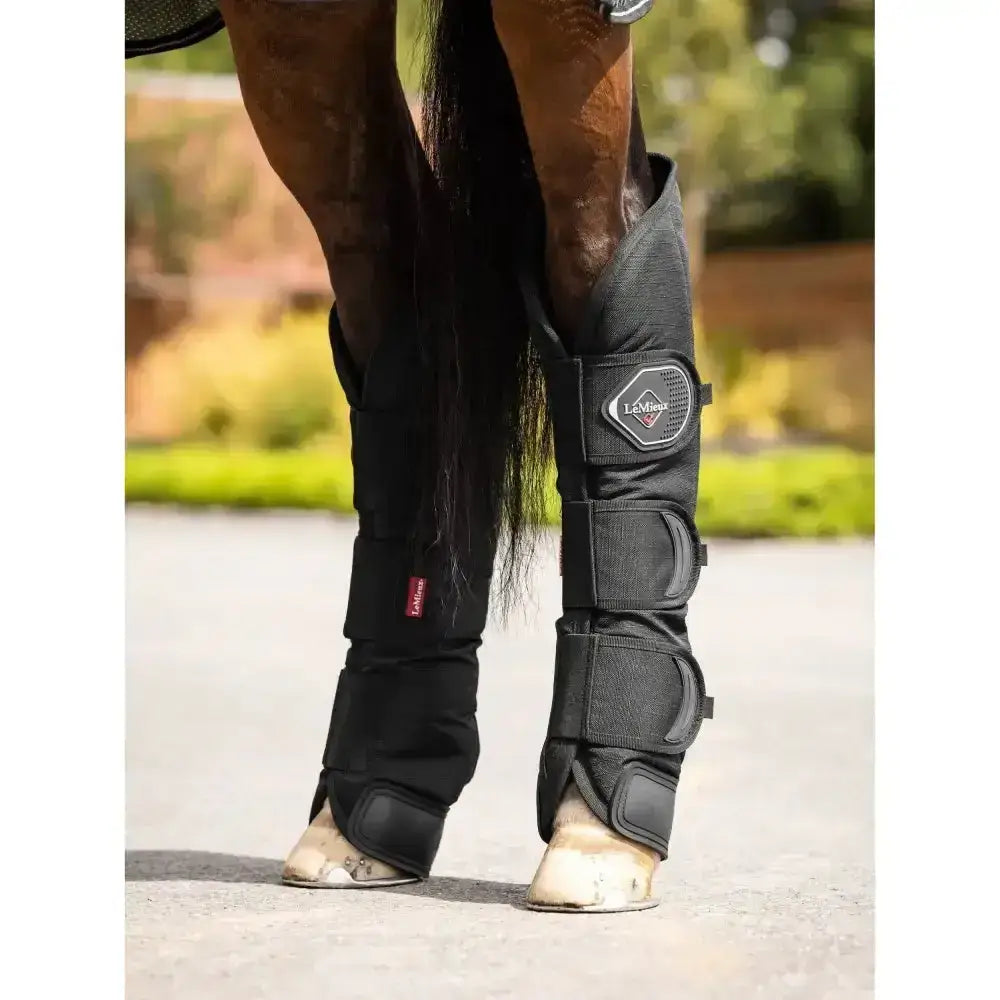 Black lemieux travel boots leg guard with adjustable straps made of strong ballistic nylon and latest lightweight breathable design