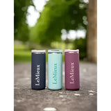 Three lemieux travel cup rosewood insulated travel mugs in navy mint green and burgundy with matching lids