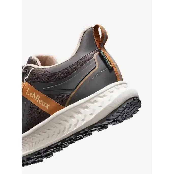 Dark gray and tan lemieux trax 2.0 waterproof trainers cinder with textured mesh upper and rubber outsole