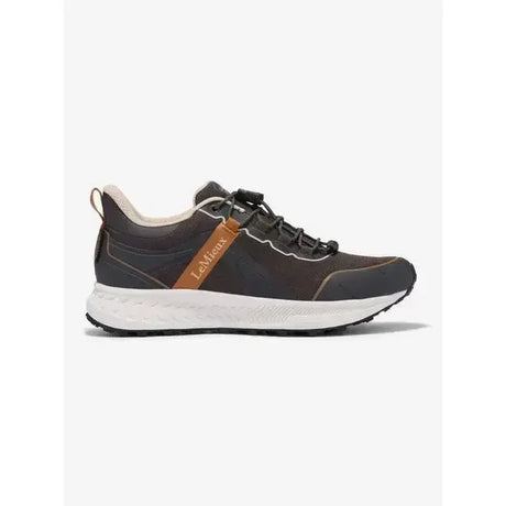 Dark gray lemieux trax 2.0 waterproof trainers cinder with tan leather strap and white midsole trax sport design