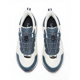 Pair of Lemieux Trax 2.0 waterproof trainers petrol ecru in white and blue-gray colors