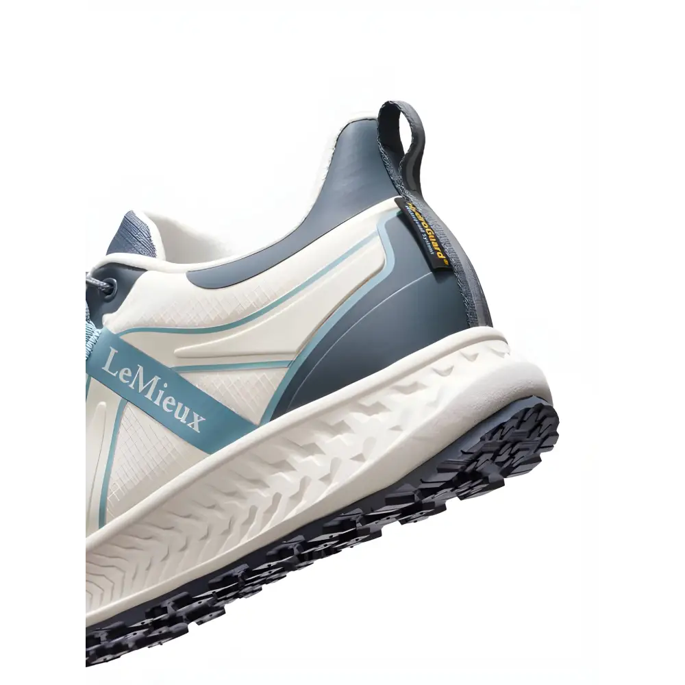 Athletic Lemieux Trax 2.0 waterproof trainers petrol and ecru in blue and white color scheme