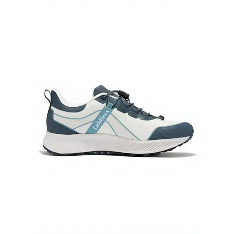 White and slate gray lemieux trax 2.0 waterproof trainers petrol with teal accent and toggle lacing details