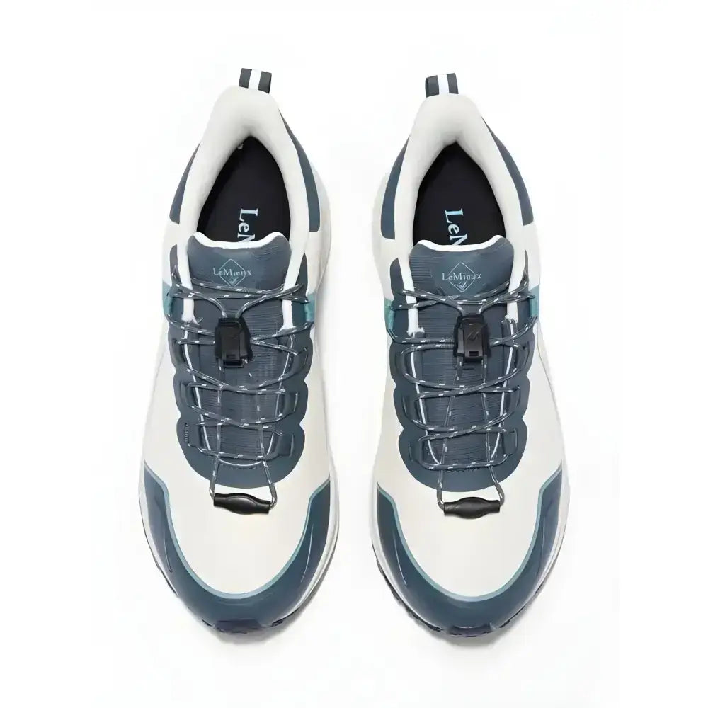 White and dark gray lemieux trax 2.0 waterproof trainers petrol ecru with toggle lacing and chunky design