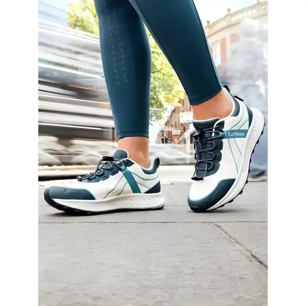 White and teal lemieux trax 2.0 waterproof trainers petrol with black accents and toggle lacing for sporty style