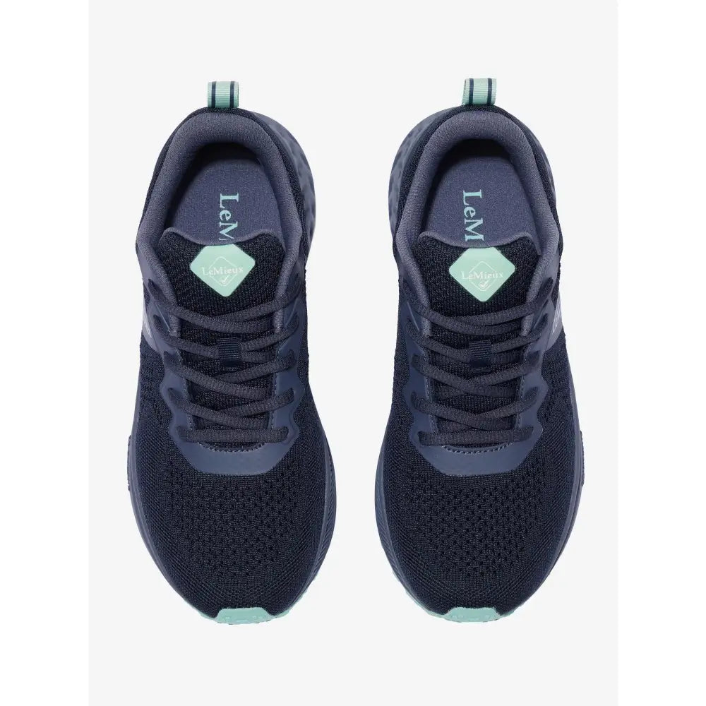 Black mesh LeMieux Trax-Lite Trainer Dusk sneakers with mint green accents perfect for equestrian and horses activities