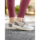 Light gray and white mesh trainer pecan athletic sneakers with a sleek modern design for equestrian and horses use