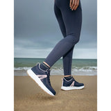 Navy blue and white lemieux trax viva waterproof trainer dusk with pink accents and lemieux branding on the side and tongue