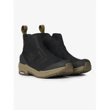 Black and olive green lemieux trax waterproof chelsea boots with rugged sole and stirrup-friendly heel design