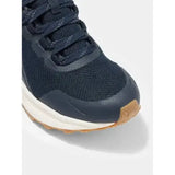 Dark navy lemieux trax waterproof trainer with mesh synthetic upper and tan rubber outsole for all-terrain use