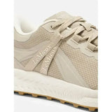Beige mesh and synthetic leather lemieux trax waterproof trainer stone with lemieux branding on the laces