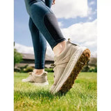 Beige lemieux trax waterproof trainer with textured mesh upper and rugged earth toned rubber outsole for trail runs