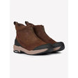 Brown lemieux traxion zip suede ankle boots with black rubber toe caps soles and stirrup-friendly heel