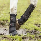 Black leather lemieux turnout boots with multiple adjustable straps and antibacterial ventilated neoprene lining