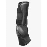 Black leather lemieux turnout boots with padded sections and glossy protective panel featuring antibacterial ventilated neoprene